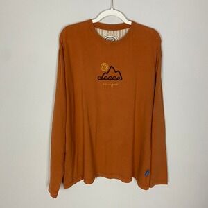 Life is Good Mens Long Sleeve T Shirt Graphic Tee Ocean Mountain Orange Size XL
